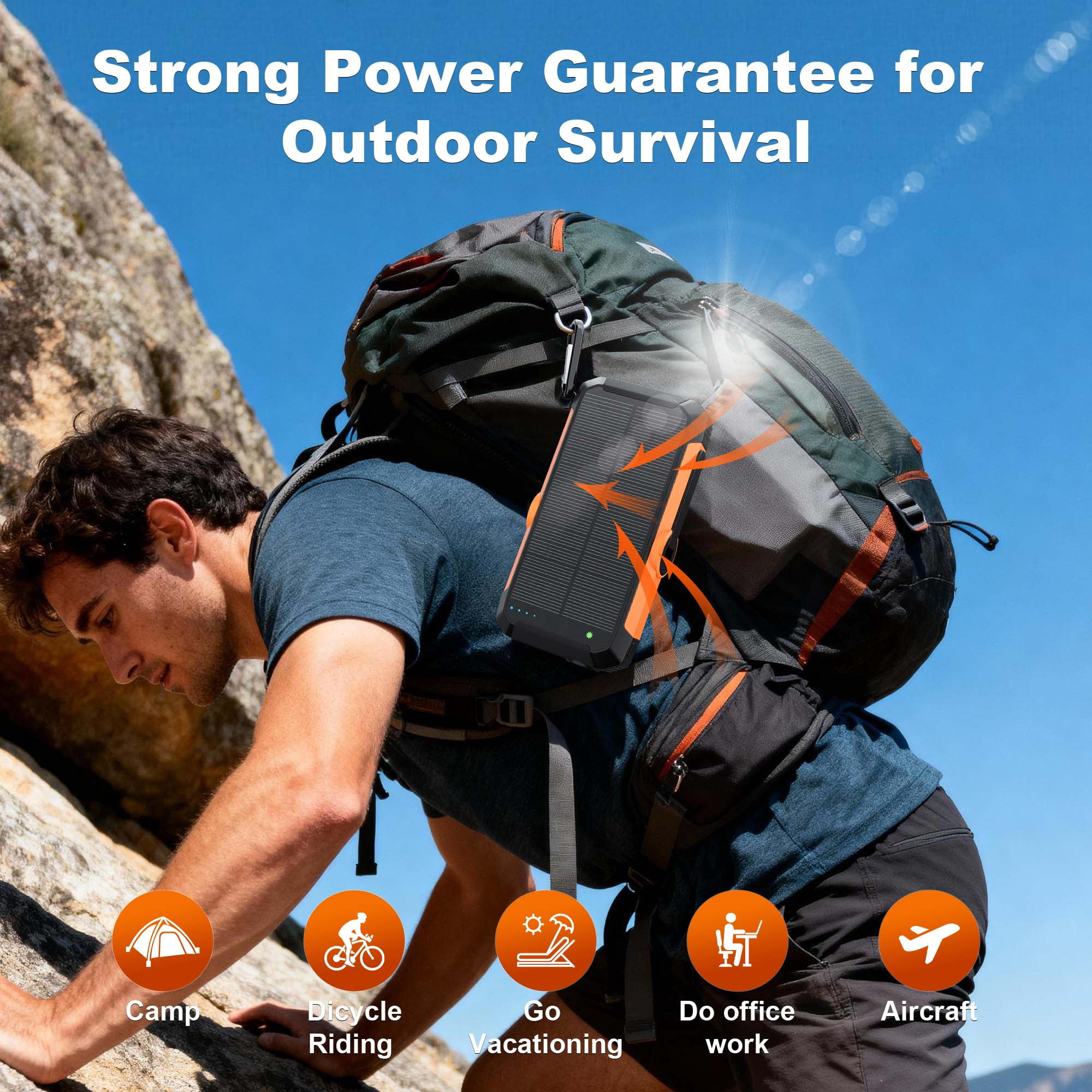 SOLPOWBEN 20000mAh Solar Charger Power Bank, 22.5W Fast Charging Solar Power Bank, 15W Portable Wireless Charger Built in Hand Crank and Retractable Cord Compatible for iPhone/Android Phone