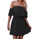 thumbnail image 1 of Vestido con hombros descubiertos y parte superior de tubo para mujer, vestido corto elegante de verano con cintura elástica, corte en A, sin espalda, con volantes, color negro L, 1 of 8