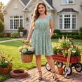 thumbnail image 3 of Agnes Orinda Women's Plus Size Easter Easter Dresses Floral Print Tie Back Square Neck Ruffle Short Sleeve Casual Summer Midi Dress with Pocket 4X Green, 3 of 8