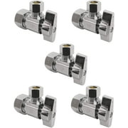 Heavy Duty 1/4 Quarter Turn Angle Shut Off Valve Squared Body 1/2 in. NOM Comp Inlet x 3/8 in. OD Compression Outlet Chrome Plated Brass (5 Pack)