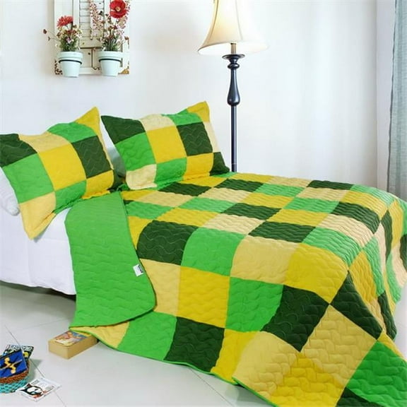 Energetic 3 Piece Full/Queen Vermicelli Patchwork Quilt Set