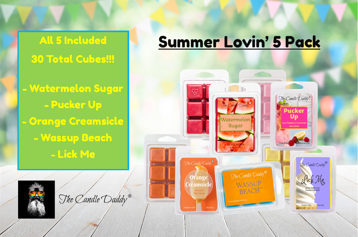 Summer Lovin' 5 Pack - 5 Amazing Summer Wax Melts - 30 Total Cubes - 10 Total Ounces
