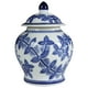 thumbnail image 1 of Tarro de porcelana Benzara de 15 cm con forma de urna, tapa azul floral, 1 of 5