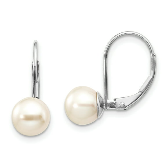 14k White Gold 7mm Freshwater Cultured Pearl Leverback Earrings