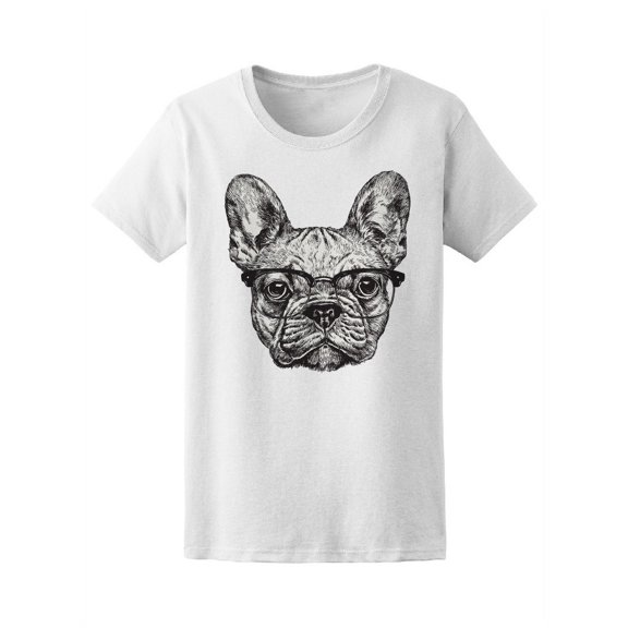 Hipster Geek French Bulldog T-Shirt Women -Image by Shutterstock, Female Medium
