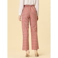 thumbnail image 4 of INSPIRE CHIC Pantalones a cuadros casuales para mujer, bolsillos, pierna recta, trabajo, oficina, pantalones beis rojo S, 4 of 5
