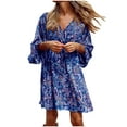 thumbnail image 2 of Aloohaidyvio Plus Size Dresses for Women Clearance,Women’s Summer Loose Kimono Maxi Dress Wrap V Neck 3/4 Sleeve Floral Print Slit Long Dresses, 2 of 6