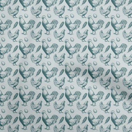 oneOone Velvet Sky Blue Fabric Birds Rooster Craft Projects Decor Fabric Printed By The Yard 58 Inch Wide