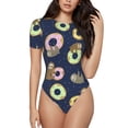 thumbnail image 1 of Balery Sloth with Donuts Body de cuello redondo de manga corta para mujer Tops de manga corta Tops básicos-Small, 1 of 7