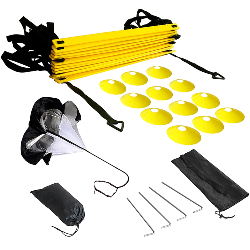 MABOTO Speed Training Kit Ladder Football Ladder with 12-Rung with 12 Cones and 4 Stakes Football Training Equipment Speed Training Kit for Football Basketball Baseball Hockey