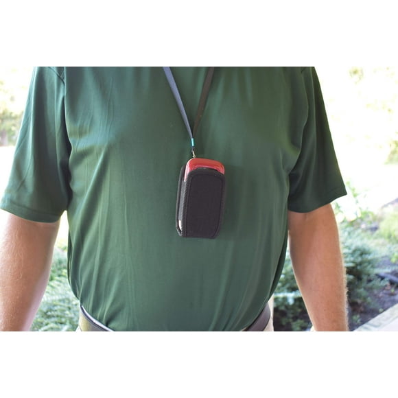 Newyorkcellphone Around The Neck Hanging Open Top Padded Black Case with Safety Lanyard fits Kyocera Dura XV LTE and DuraXV Flip Phone