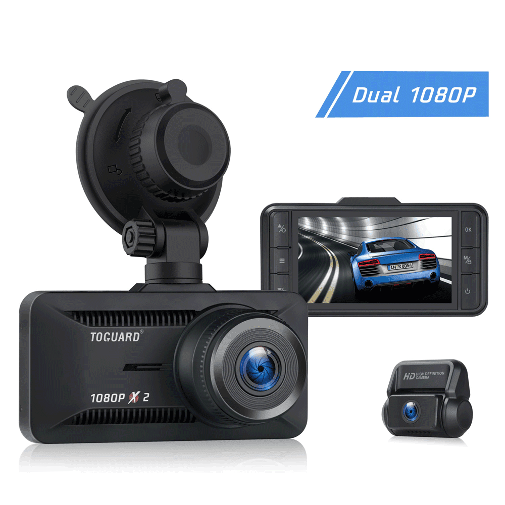 TOGUARD Dual Dash Cam HD Front and Rear Camera 3" IPS Screen 170° Wide