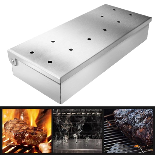 Coofit Stainless Steel Smoker Box Creative Wood Chip Smoking Box with Hinged Lid