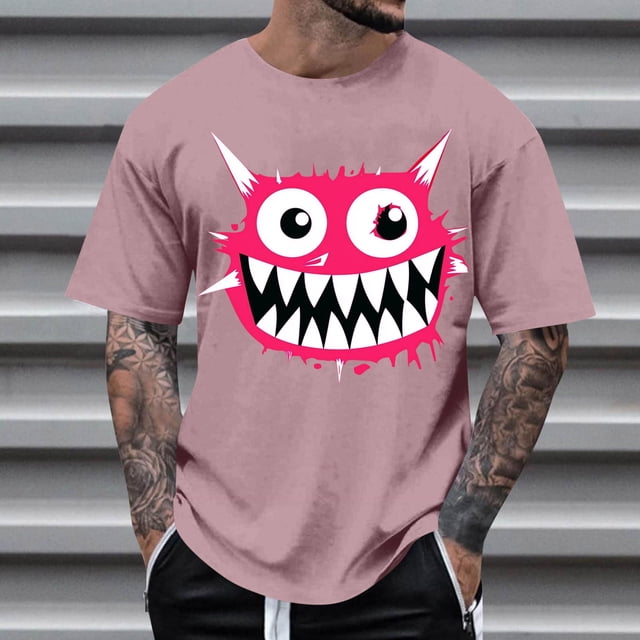 Blusas y camisas de manga corta con cuello redondo para hombre, blusas casuales de verano a la moda con cuello redondo y estampado para hombre.