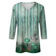 thumbnail image 3 of Womens Tunic Tops 3/4 Length Sleeve Fashion Graphic Print V-Neck Pullover T-Shirts Spring Dressy Casual Classic Fit Outfit Clothes, 3 of 4