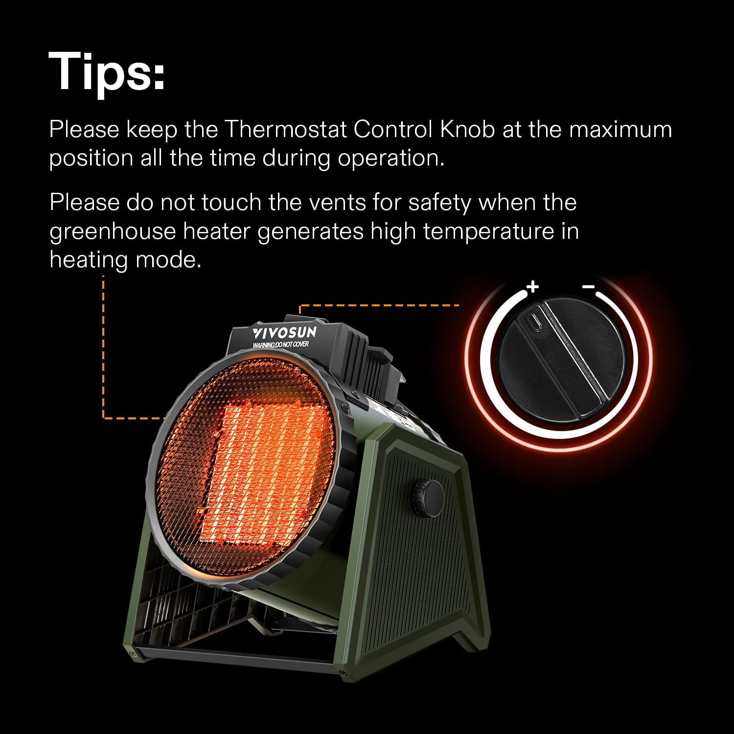 VIVOSUN Portable Greenhouse Heater with Adjustable Thermostat - Thumbnail 5