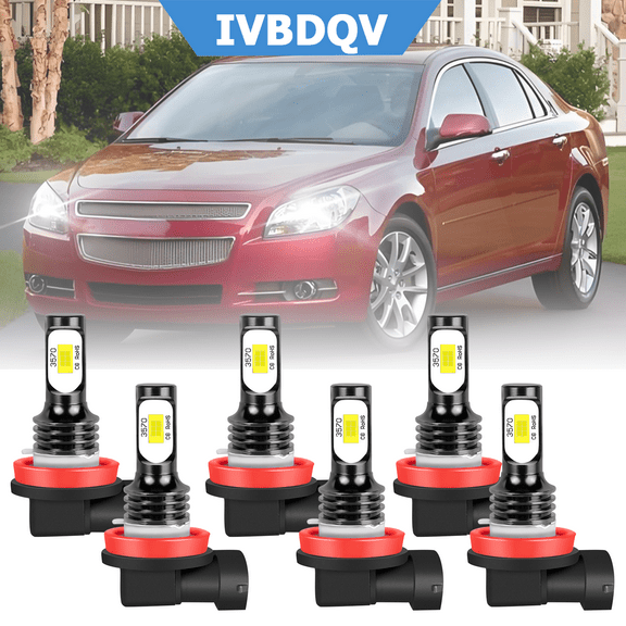 IVBDQV For 2006-2012 Chevrolet Malibu LED Headlight 9005 9006 High/Low H11 Fog Light Bulbs Kit 6000K White 6x