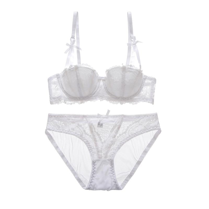 Women's Lace Bra and Panty Sets, Two Piece Underwire Sexy Lingerie Push Up  Bras Set, White