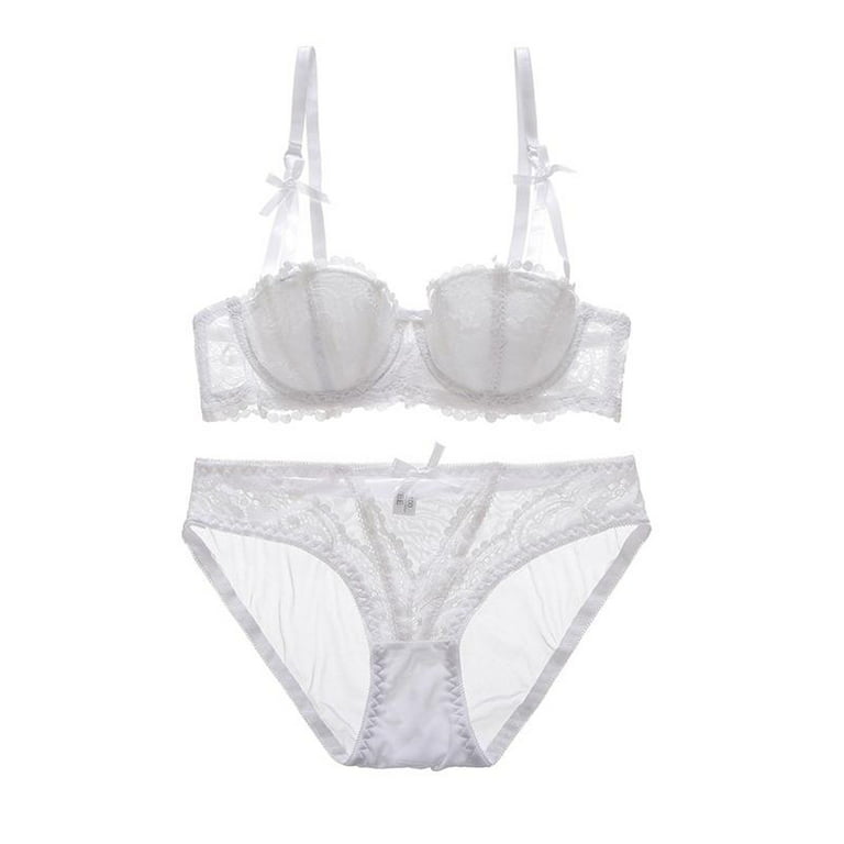 Women's Lace Bra and Panty Sets, Two Piece Underwire Sexy Lingerie Push Up  Bras Set, White 