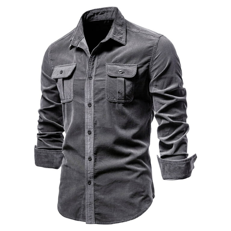 Aligament Mens Long Sleeve Wide Neck Plus Size Grey Solid Color Button Up Shirts Walmart