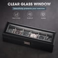 thumbnail image 2 of Estuche para Relojes, Organizador de Joyas Relojero Multifuncional Caja Joyería Cuero PU Almohadilla Suave Tapa Cristal Vidrio Almacenamiento Porta Reloj para Hombres -6 Ranuras, Negro, 2 of 7