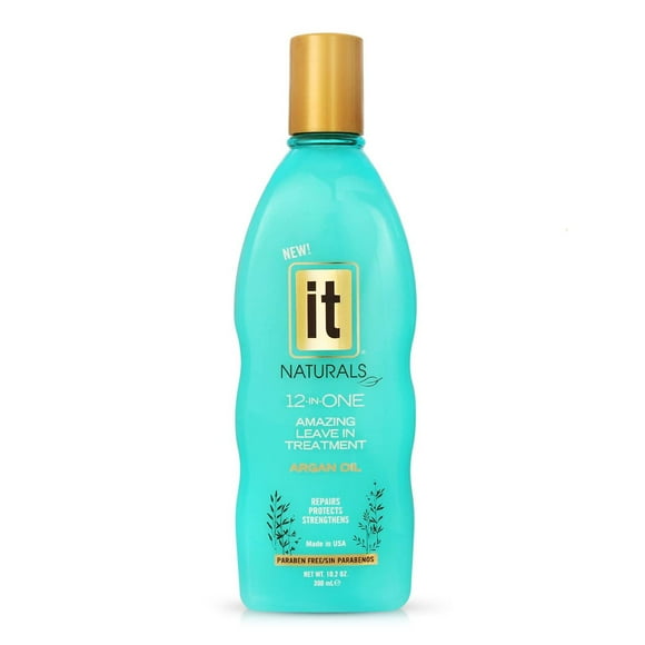IT Naturals Aceite de argán 12 en uno increíble tratamiento sin enjuague 10.2 oz - Repara, protege y fortalece las puntas abiertas y roturas del cabello - para todo tipo de cabello - Hidratante y volu
