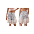 thumbnail image 2 of Shorts bombachos para mujer hasta la rodilla con estampado floral, cintura elástica con cordón ajustable, ribete de encaje y patchwork. Shorts casuales coquetos., 2 of 9