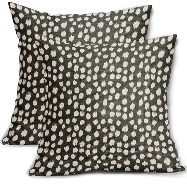 Fundas de almohada Sweetshow, color verde oliva, crema, 60 x 60 cm, juego de 2