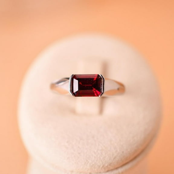 natural garnet ring 925 sterling silver solitaire engagement ring January birthstone red gemstone ring
