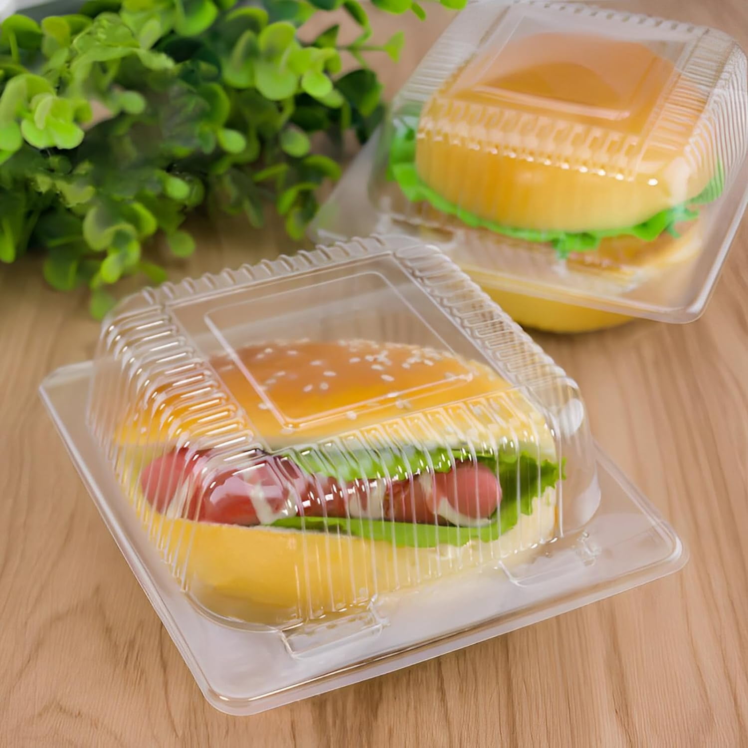 Clear Plastic Square Hinged Food Container,Disposable Plastic To Go Containers with Clear Lids,Cake Slice Containers Clamshell Takeout Tray for Pastry,Salad,Dessert
