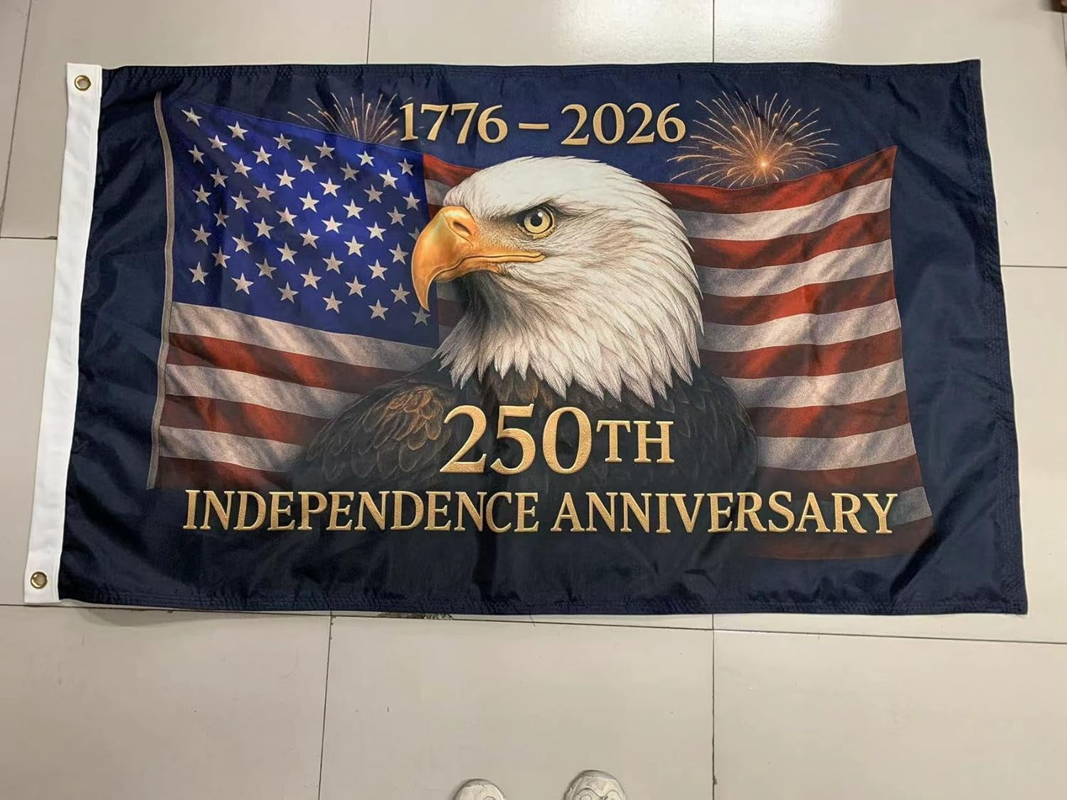 3 Ply 250 Anniversary USA Flag 250 Year American Anniversary Flag 250th Patriotic Independence Bald Eagle 1776-2026 3x5 ft Double Sided Heavy Duty Outdoor 12oz Canvas Header 4th of July