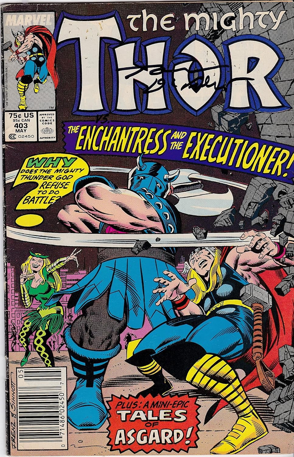 The Mighty Thor #403 FINE/VF. Signed Tom Defalco and Ron Frenz