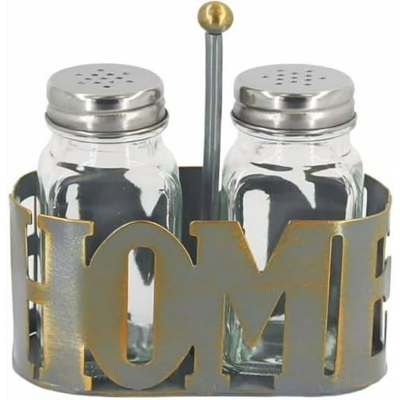 Farmhouse Salt and Pepper Shakers with Holder Vintage Glass Salt & Pepper Shaker Sets with Metal Stand Holder Cute Rustic Salt and Pepper Shakers for Christmas