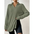 thumbnail image 6 of Women'S 2025 Fall Long Sleeve Half Zip Casual Oversized Ribbed Knit Pullover Sweater Top Army Green M, 6 of 9