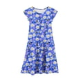 thumbnail image 4 of Bainana Summer Dresses For Girls Teen Tie Dye Floral Print Ruffled Sleeve Crew Neck Dress Breathable Casual Little Girls Holiday Party Street Wear Blue Size 6-7 Years, 4 of 5