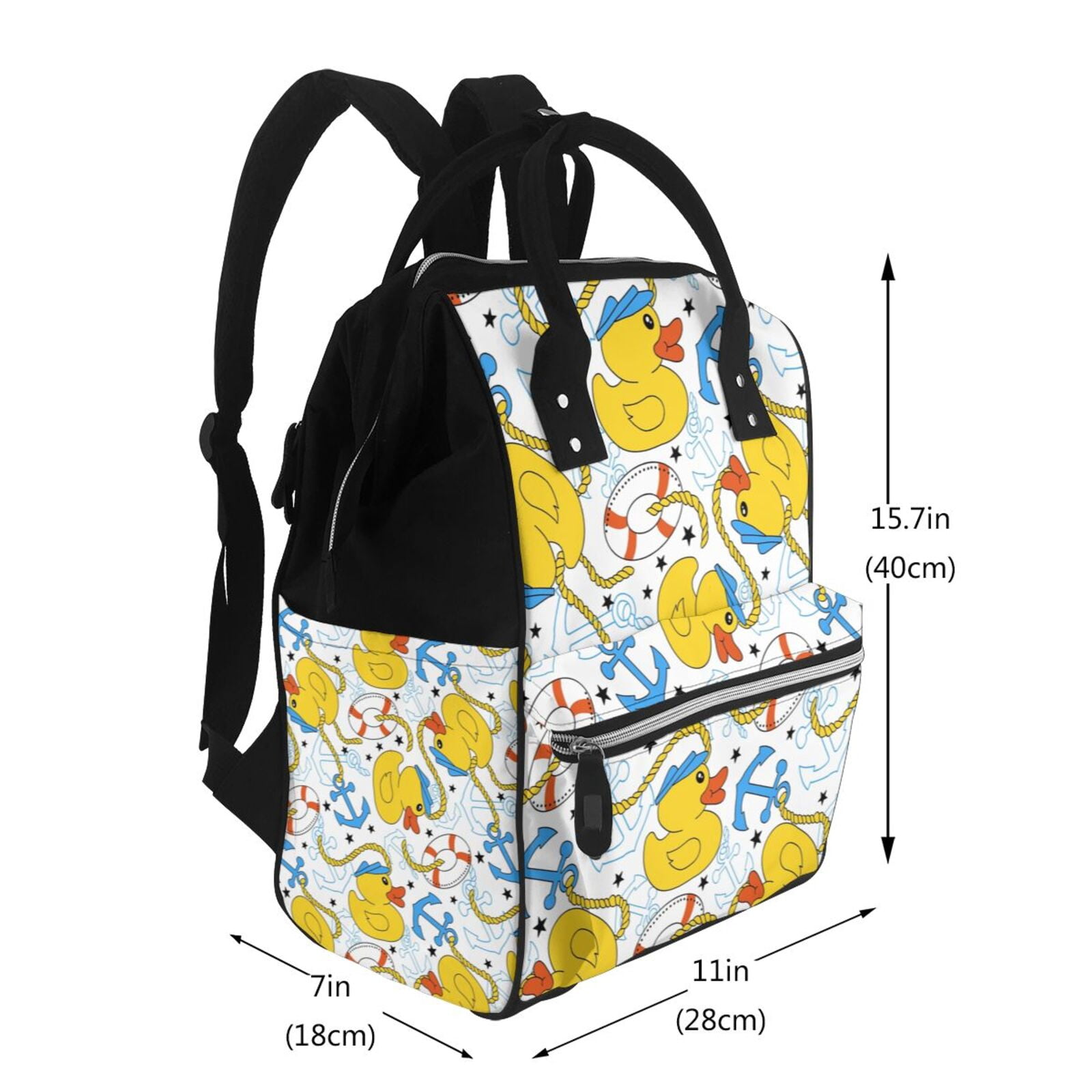 Ratiio Ducks and Anchors Mummy Backpack - Waterproof Twill Canvas, Large Capacity Diaper Bag with Multiple Pockets and Adjustable Straps