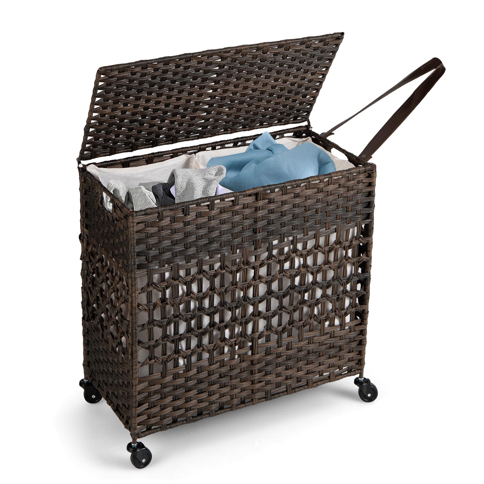 Fonirra 110L Laundry Hamper w/ Wheels & Lid, Synthetic Rattan Clothes