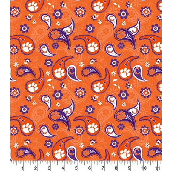 Clemson Tigers Cotton Fabric with Paisley Design-Sold by the Yard