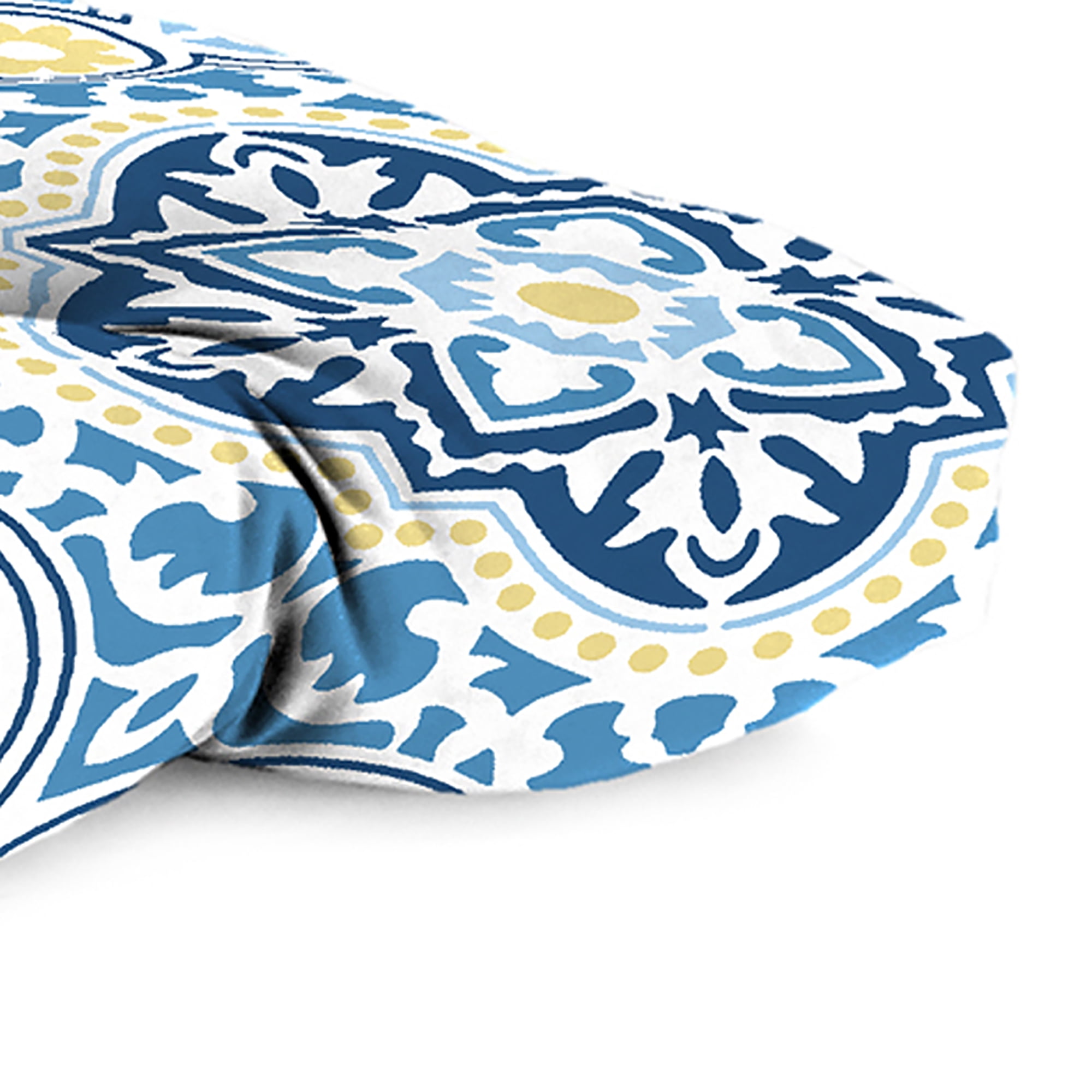 Jordan Manufacturing 44" x 18" Rave Sky Blue Quatrefoil Rectangular Tufted Contoured Outdoor Wicker Settee Bench Cushion