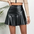 thumbnail image 6 of Wenseny Ruffled A-Line Leather Skirt Elegant Pleated Skirt for Women Youth Teenagers Black M, 6 of 8