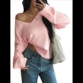 thumbnail image 1 of Suéter Informal Cómodo de Color Liso con Cuello en V, Larga y Punto Acanalado Suave para Mujer. Rosa M, 1 of 7