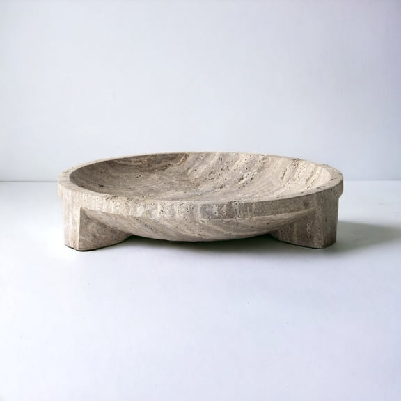 BIDK Home Small Travertine Footed Serving Bowl - 5" - Cream