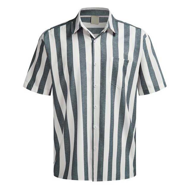 XDZJLR Men Shirts Casual Short Sleeve Button Down Striped Stylish Summer Beach Tee