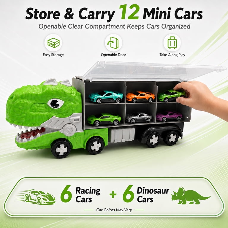JoyStone Dinosaur Truck Toy Set with 12 Mini Cars photo 8