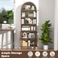 thumbnail image 5 of PPorfamilia 71" Arched Bookshelf, 6-Tier Cabinet Bookcase with Doors and Open Display Shelves, Walnut, 5 of 9