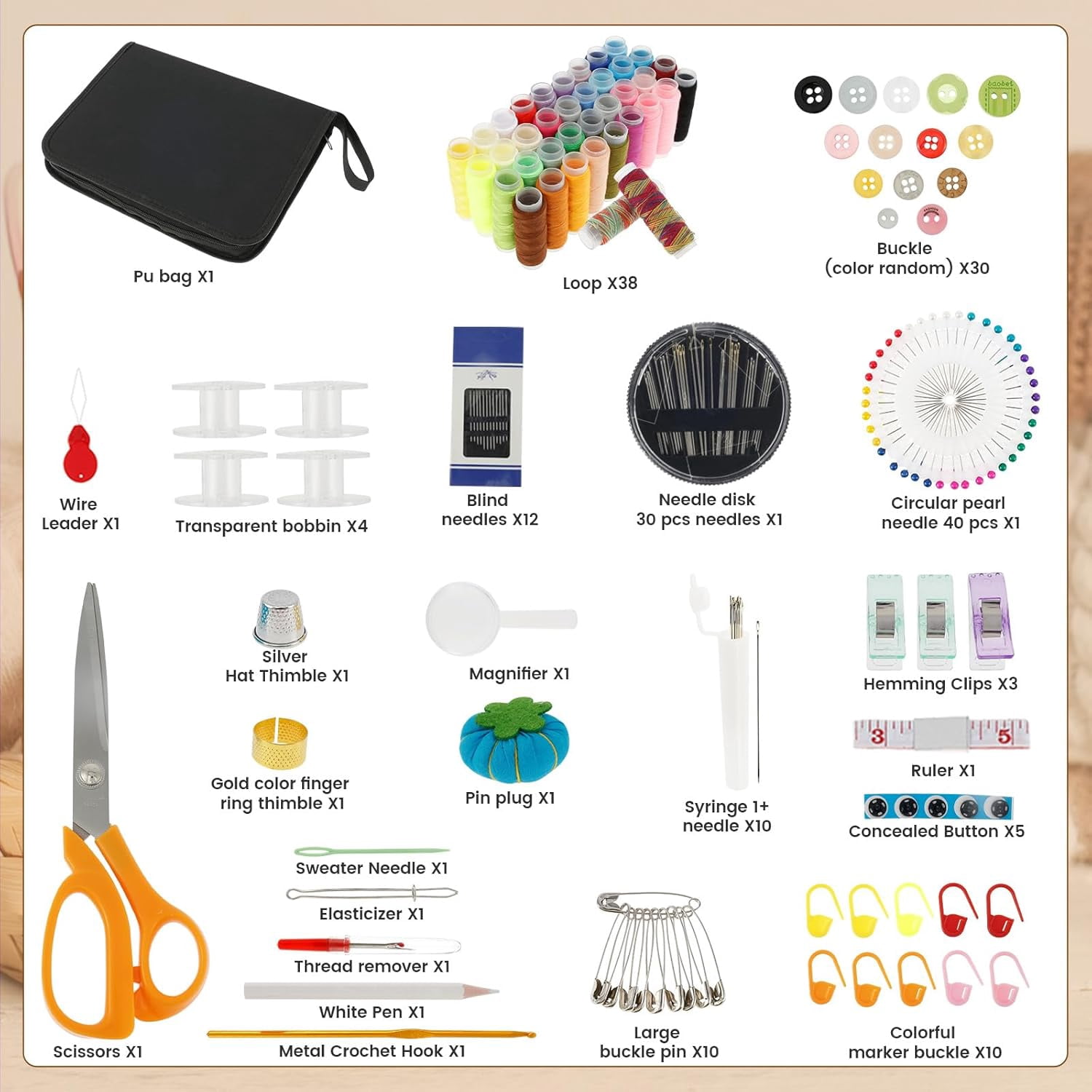 205Pcs Portable Sewing Supplies Accessories with Case,Sewing Supplies for Home Traveler,Sewing Needle Thread Kit Adults,Portable Sewing Needle Thread Kit,Complete DIY Hand Sewing Supplies