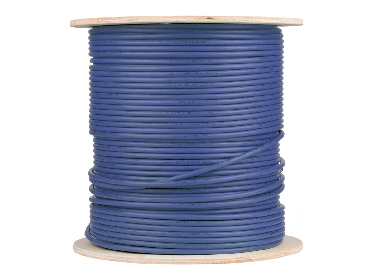 Monoprice Cat6A Ethernet Bulk Cable - 500 Feet - Blue, Solid, 550MHz, F/UTP, CMR, Riser Rated, Pure Bare Copper Wire, 10G, 23AWG, RoHS (UL) (TAA)