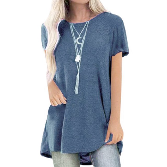 Sonducket Camisa de mujer con cuello y manga corta en color liso Prendas para la parte del cuerpo azul M