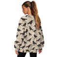 thumbnail image 6 of SCRAWLGOD Crow Print Beige Women's Sweatshirts with Pockets Long Sleeve Crewneck Drop Shoulder Sweatshirt Cozy Fall Winter Casual Clothes Oversized Soft Tops, S, 6 of 7
