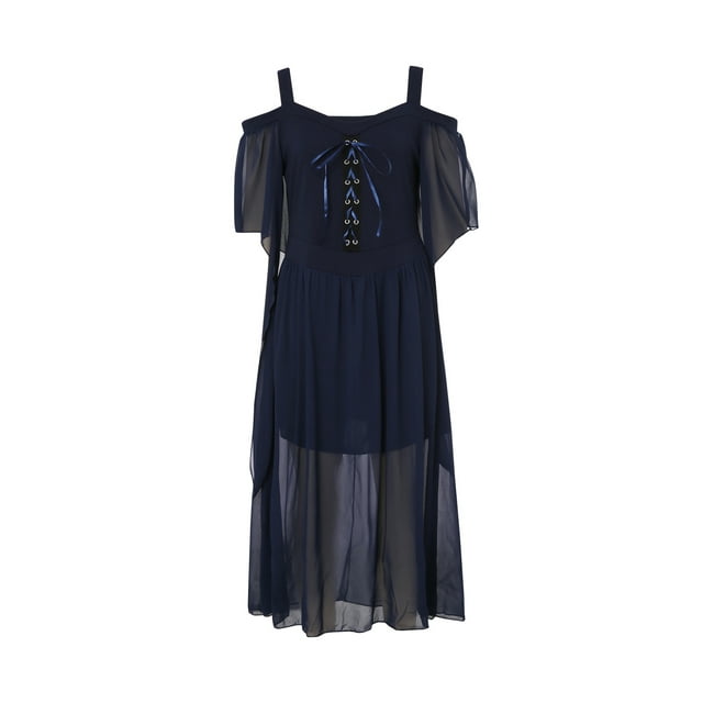 Diconna Robe Femme Épaules Dénudées Halloween Col Bateau Manches Volantes une-Pièce